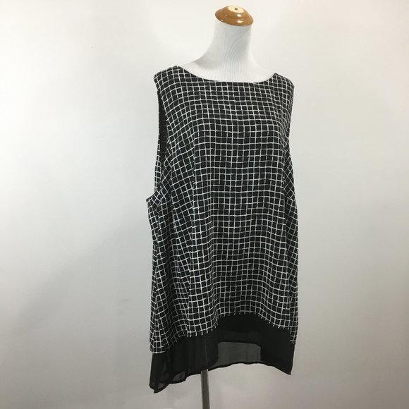 NWT TORRID Black White Grid Print 2 Ply High Low Hem Layer Tank Top - Picture 4 of 10